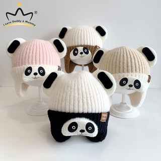  Gấu Trúc Dễ Thương Cho Bé Mũ Bảo Vệ Tai Mùa Đông Ấm Áp Len Dệt Kim Mũ Bò Cho Bé Hoạt Hình Làm Dày Cotton Trẻ Em Mũ Bịt Tai 