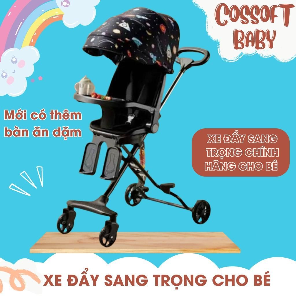 Xe đẩy ngả lưng M9, M8 - 3 chế độ ngả, có gác chân kèm đệm mái