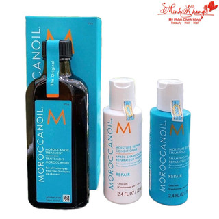 Combo Tinh dầu và gội xả Moroccanoil dưỡng phục hồi tóc 100ml + 70mlx2 