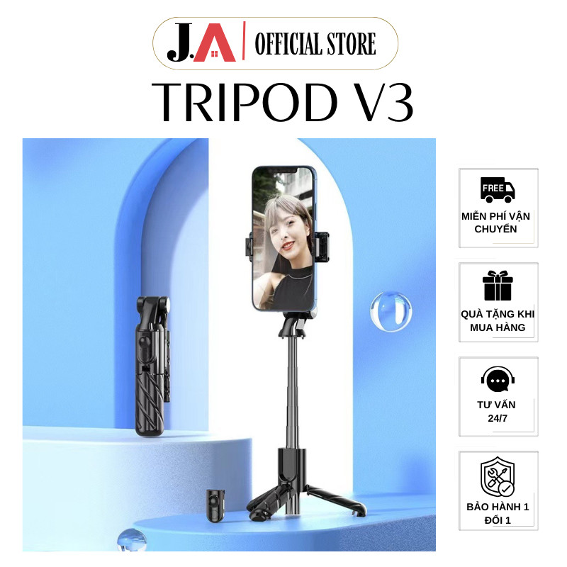 Gậy Tự Sướng V3 Có Remote Điều Khiển, Gậy Chụp Chất Lượng Cao, Tripod Selfie Chụp Ảnh Xoay Ngang Dọc