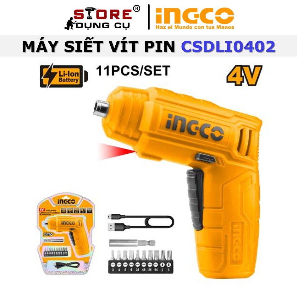 Máy Siết vít dùng pin INGCO CSDLI0402 4V 4 N.m kèm cáp sạc micro giá rẻ tiện ích, máy siết vít cầm tay