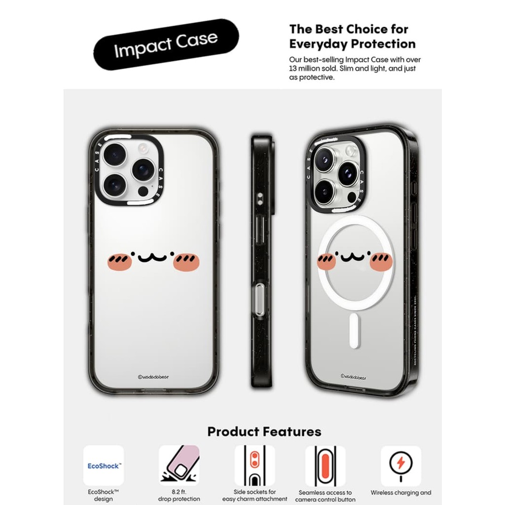 CASECASE X Wadadabear Happy Smile Case Hồng Đen Trong Suốt Cứng Hút Từ Tính Tác Động Dành Cho Apple 