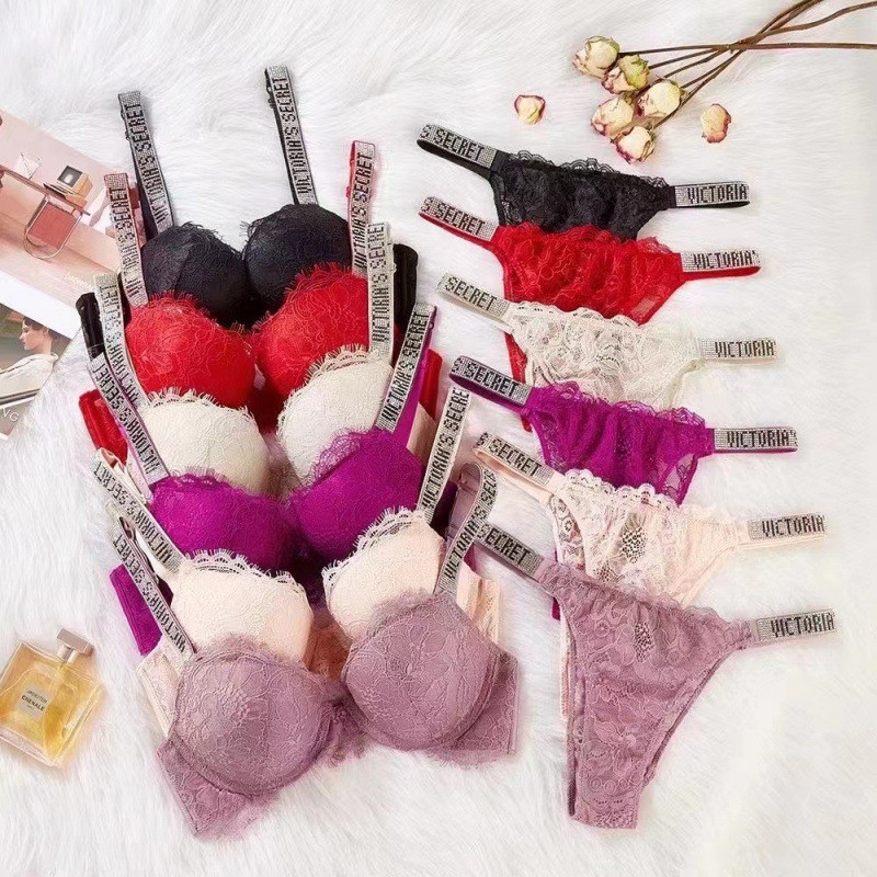 Bộ quần lót gợi cảm Victoria's Secret, ren mỏng với kim cương giả, style push-up