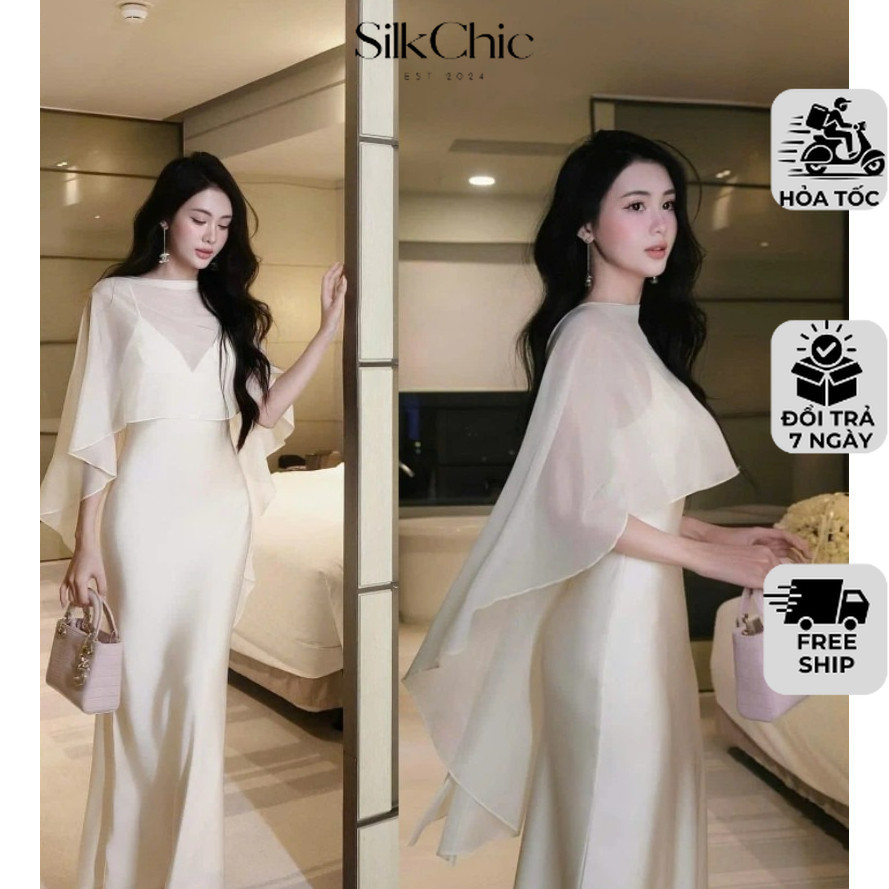 Set Đồ Nữ Áo Choàng Váy Lụa Dáng Dài NV674 Áo Choàng Dài Phủ Lưng Sang Trọng |Có Lẻ Áo| Women