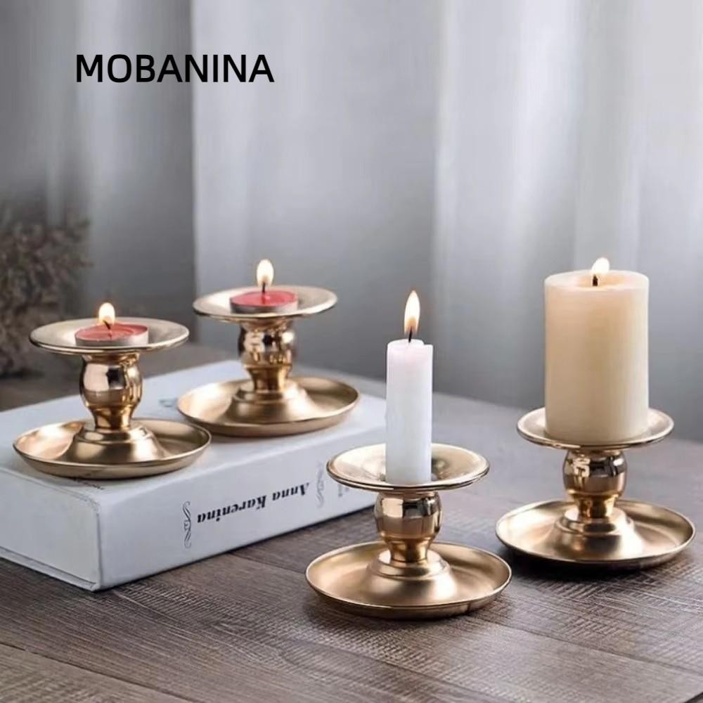 Chân nến tròn MOBANINA, Khay đế Cốc nến dài cực tròn Châu Âu, Ổ cắm nến kim loại sáng tạo Quà tặng tại nhà