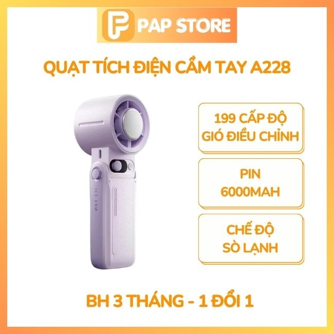 Quạt Mini A228/JF168 2025 Pin Chuẩn 6000mAh (Sò Lạnh, Tích Điện,Gập Tiện Lợi) - BH 3 tháng 1 Đổi 1 -