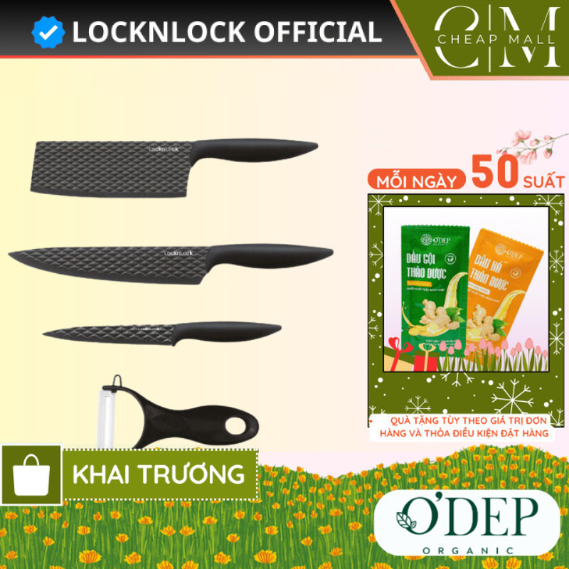 Bộ dao 4 món LocknLock, chống dính, chất liệu thép không gỉ (3 dao 1 bào) - Màu đen CKK104S4 - CHEAP