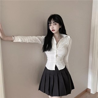 2024 Dài Tay Slim-Fit Sang Trọng Nữ Phong Cách Mới Niche Thiết Kế Pháp Hàng Đầu Phong Cách Ngắn Xuân Thu Áo Sơ Mi Trắng W7BA