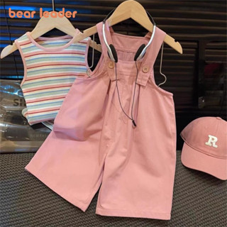 BEAR LEADER Gấu Lãnh Đạo Mùa Hè Mới Bé Gái Hai Mảnh Bộ Cầu Vồng Sọc Không Tay Áo Snd Dây Đeo Hồng Jumpsuit Phù Hợp Với Thời Trang Hàn Quốc Dạo Phố Trang Phục Trẻ Em