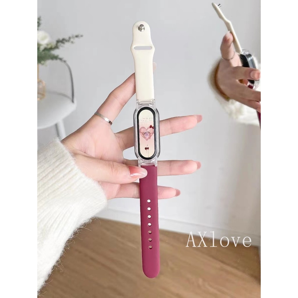 Classics Dây Silicon + Ốp Lưng Trong Suốt Cho Mi Band 10 9 8 7 6 5 4 3 Phụ Kiện Vòng Tay Cao Su Cho 