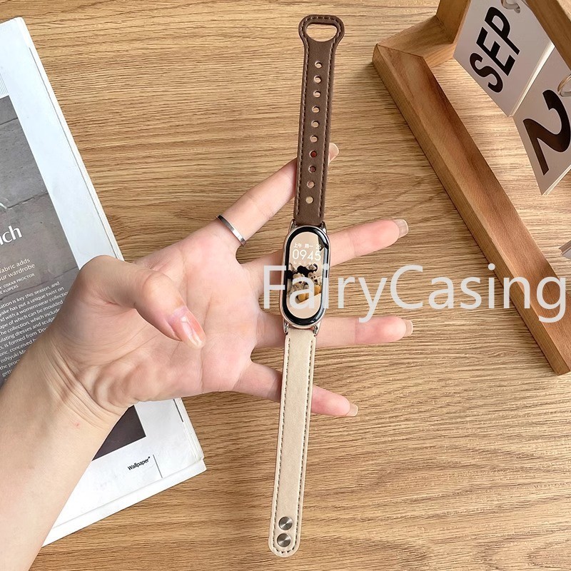 Dây Da Kinh Doanh Thời Trang Cho Xiaomi Mi Band 10 9 8 NFC Vòng Tay Cho Mi Band 10 Phụ Kiện Dây Đeo 