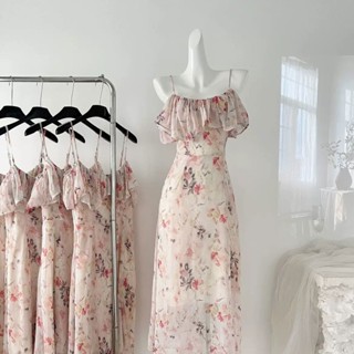 Váy Hoa Nhí Váy Liền Hai Dây Hoa Xẻ Tà Tôn Dáng Tôn Dáng Tôn Dáng Phong Cách Pháp Mùa Hè Cho Nữ