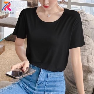 Ruidiandian 2024 Áo thun Cotton Mercerized cực cao mới dành cho nữ cổ tròn dáng rộng cổ chữ V tay ngắn dáng rộng dành cho phụ nữ Áo thun lụa dâu tằm màu trơn Áo mùa hè