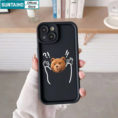 Suntaiho Ngộ nghĩnh Vỏ Độc Đáo Hoạt Hình Gấu Cặp Đôi Họa Tiết Ốp Điện Thoại Cho Iphone 15 14 12 13 11 Pro Max IP 7 8 Plus Iphon X Xs XR Xs Max Silicone Mềm Cao Cấp Chống Sốc Ốp Lưng
