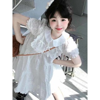 Đầm Nữ Dễ Thương Gió Nhỏ Ngọt Nơ Búp Bê Cổ Tay Ngắn Mới Trắng