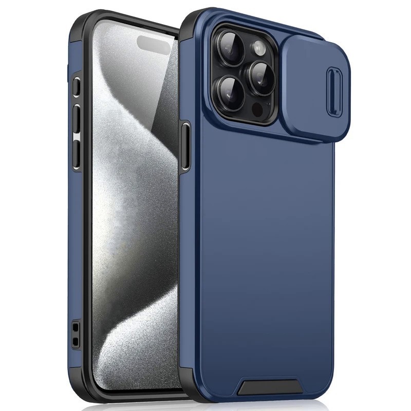 Chống sốc Armor Trượt Cửa Sổ Ống Kính Bảo Vệ Rắn Colour Điện Thoại Trường Hợp Đối Với iPhone 16 15 14 13 12 11 Pro Max Nhiệm Vụ Nặng Nề Gồ Ghề Bumper Cứng Cover Quay Lại