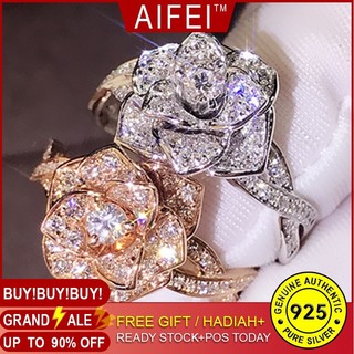 Nhẫn hình hoa đính kim cương bằng bạc Sterling 925 R1104 cho nữ
