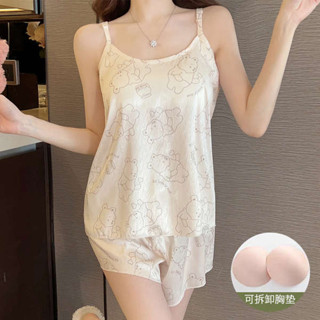 đồ ngủ lụa lạnh cao cấp đồ 0 đồng free ship Đồ ngủ có đệm ngực, bộ quần áo ba lỗ áo hai dây lụa băng thật gợi cảm kiểu mỏng mùa hè cho nữ, bộ quần áo mặc nhà cao cấp