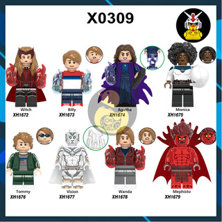X0309  Mô Hình Siêu Anh Hùng Đồ Chơi Lắp Ráp Super Hero Nhân Vật Scarlet Witch Agatha Vision Wanda Mephisto