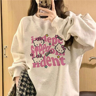  Áo Khoác nữ Xám mùa đông form rộng hot nhất hiện Áo sweater Hello Kitty in hình cute local brand SALUTE 