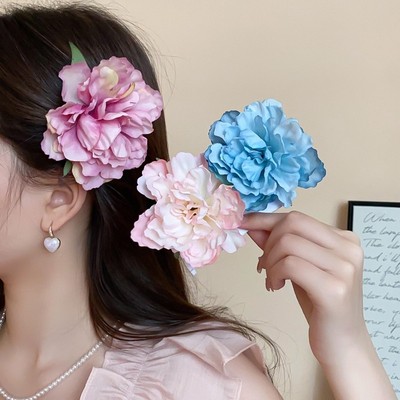 DREJEW Siêu Cổ Tích Mô Phỏng Hoa Mẫu Đơn Kẹp Tóc Để Chụp Ảnh Nổ Kẹp Bên Mùa Hè Phong Cách Kỳ Nghỉ Phụ Kiện Tóc Cho Nữ