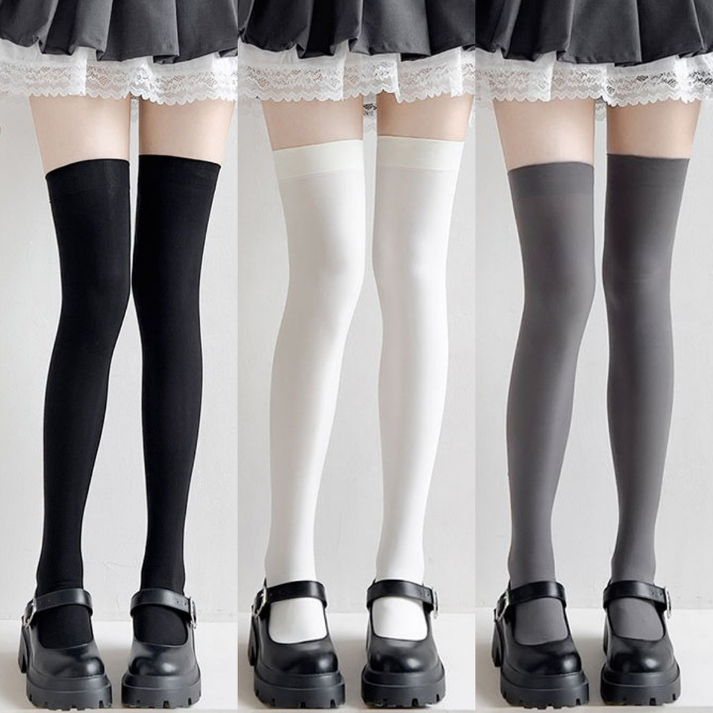 Thời Trang Nữ Dài Tất Dễ Thương Đen Trắng Nhung Gothic Màu Trơn Đầu Gối Cao Tất Kawaii Cosplay JK Vớ