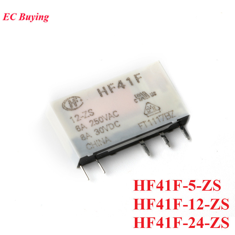 2 Chiếc Rơ Le Điện Mini HF41F DC 5V 12V 24V 6A 5Pins HF41F-5-ZS HF41F-12-ZS HF41F-24-ZS 5VDC 12VDC 2