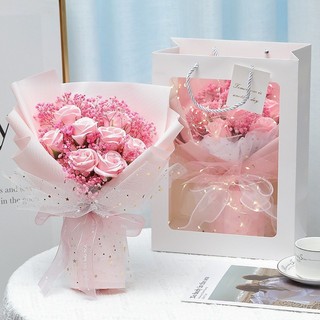  Bó Hoa Hồng Sáp Thơm Mix Hoa Khô - Hoa Hồng Kim Tuyến Gồm Túi Đựng Và Thiệp 