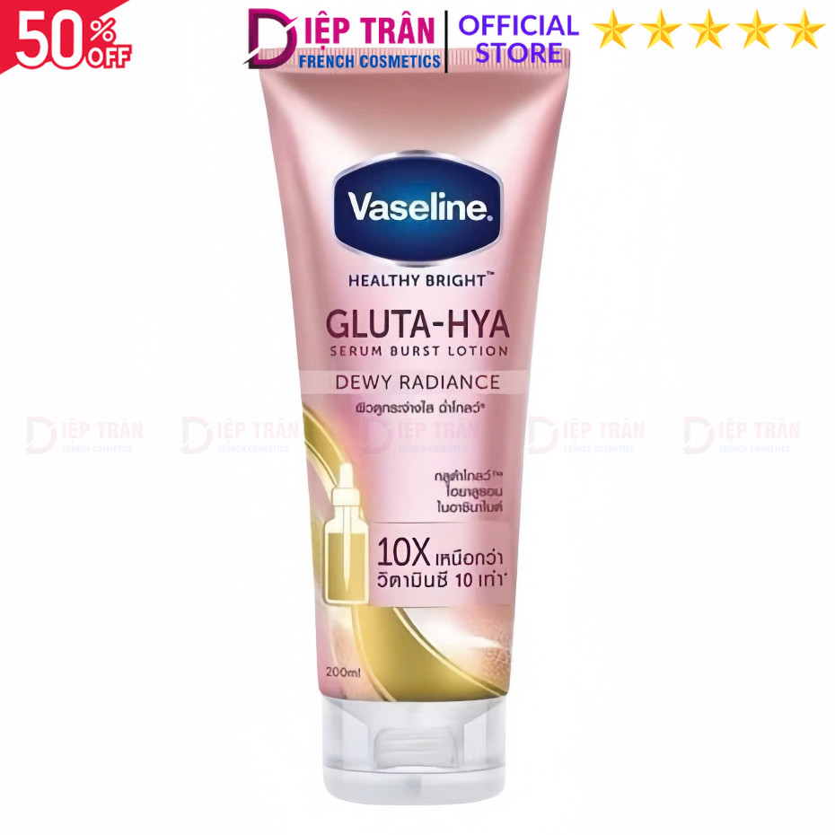 Sữa Dưỡng Thể Vaseline Gluta-Hya Serum 10x Trắng Da Ban Đêm Màu Hồng 330ml