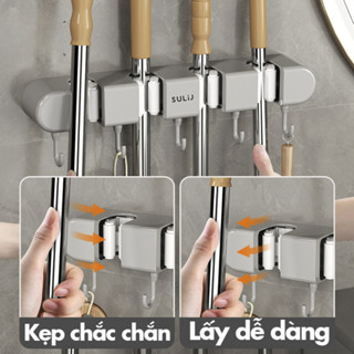  Kẹp treo chổi cây lau nhà dán tường kèm móc treo siêu chắc Giá móc treo đồ đa năng dán tường chịu lực cao cấp 