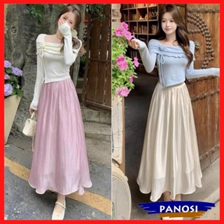 Set bộ đồ tiểu thư áo cổ vuông dài tay kèm nơ đính siêu xinh mix chân váy voan tơ dáng xoè bánh bèo nữ tính B281-PANOSI