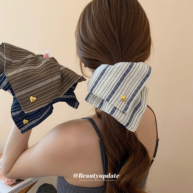 Hàn Quốc Hàn Quốc Retro Sọc Scrunchy Dây Buộc Tóc Zhao Lusi Cùng Phong Cách Xếp Ly Tình Yêu Đầu Dây 