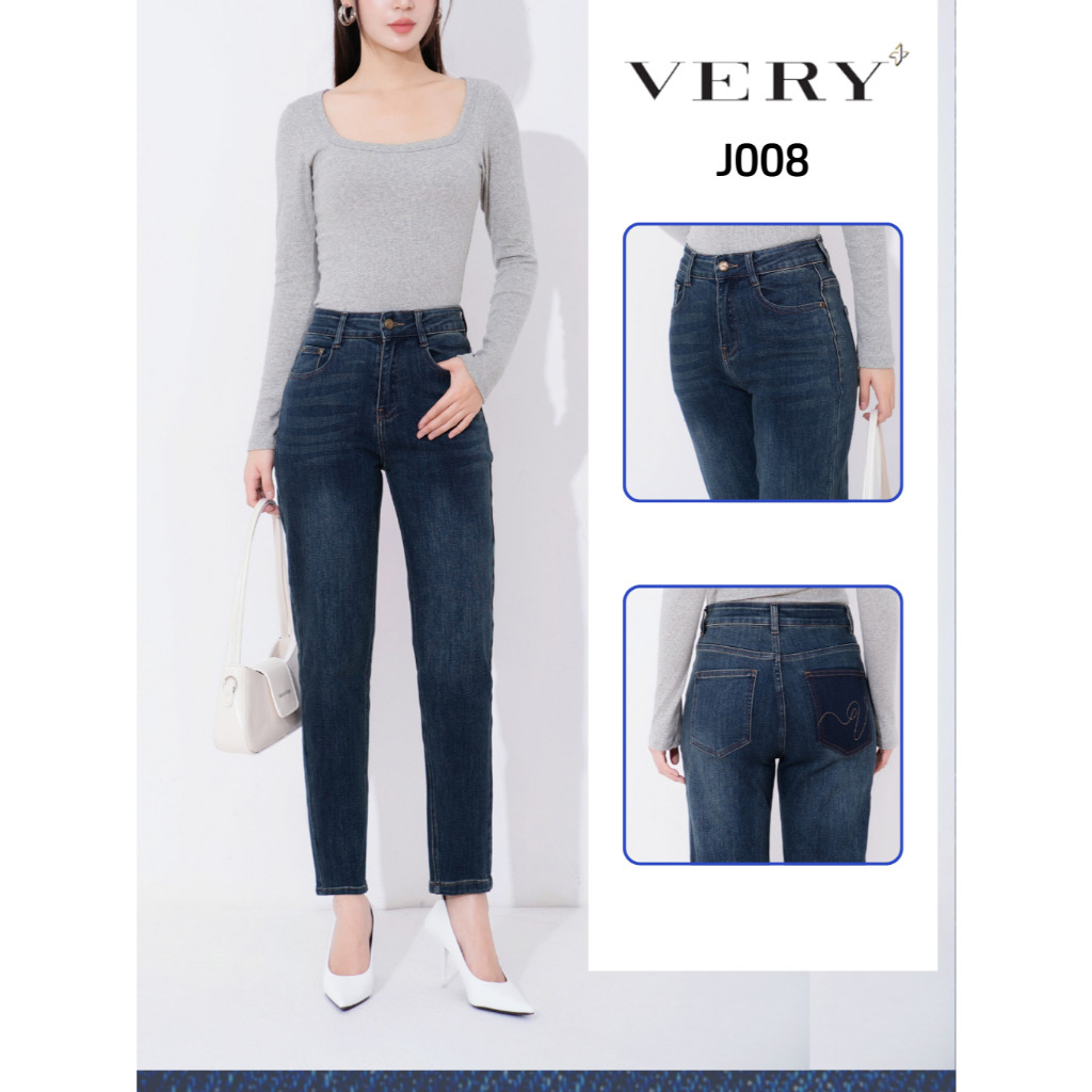 Quần Jean Nữ BAGGY Gấp Gấu VERY+ , Quần bò cạp liền thời trang công sở J008