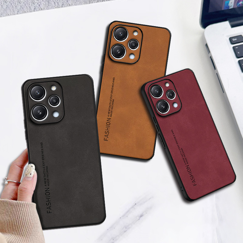 Ốp Lưng Da Cho Điện Thoại Redmi 12 4G Giả Da Cừu Khung Silicone Chống Sốc