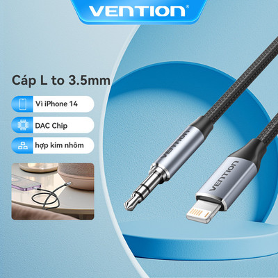 Cáp AUX Tai Nghe Vention Lightning to 3.5mm Cáp Chuyển Đổi âm Thanh Tương Thích Lighting Sang 3,5 mm Cho iPhone 7 - 14 Series