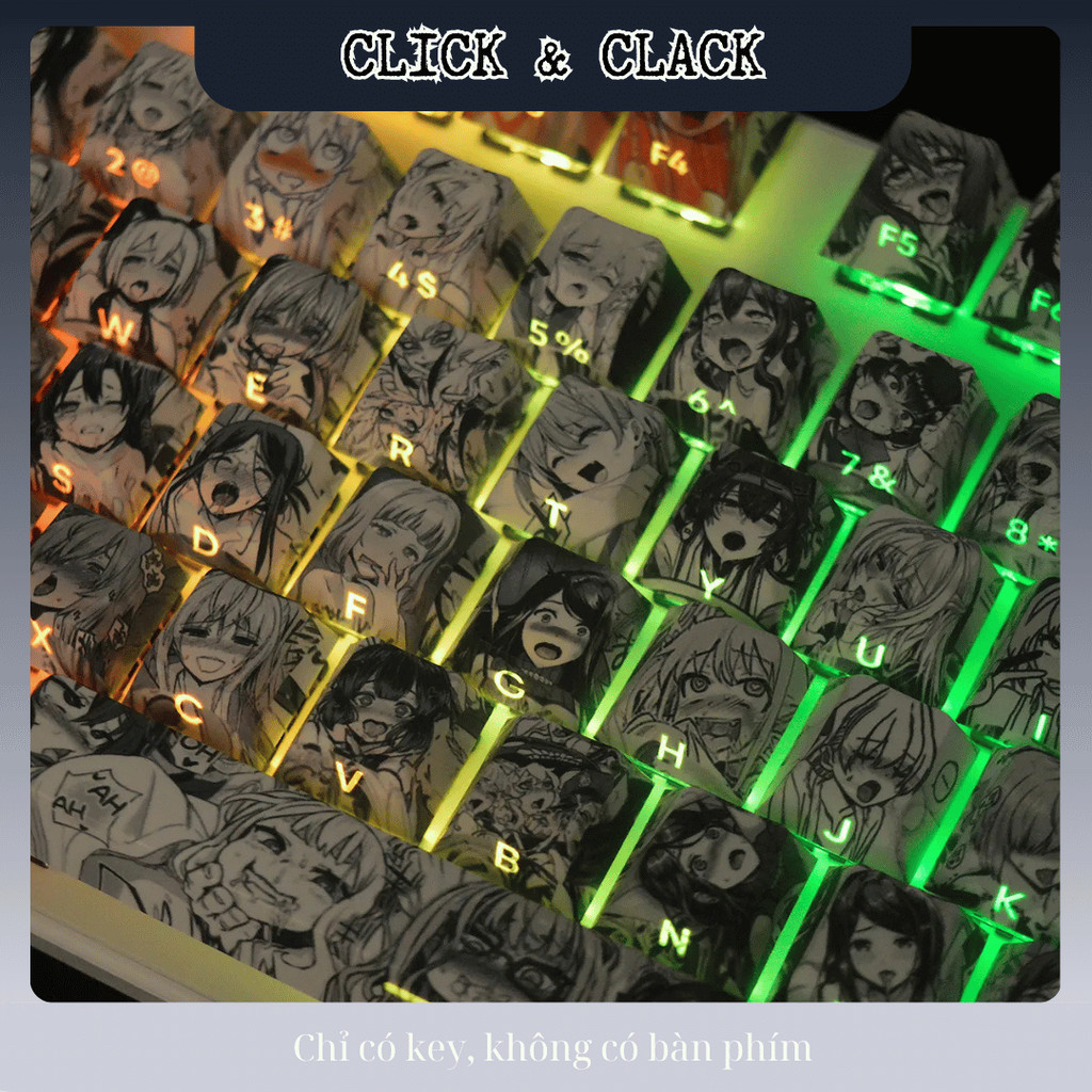 Keycap Anime Nhật Bản Style Ahegao xuyên led Side Print mạch xuôi - Cherry Profile - PBT doubleshot 