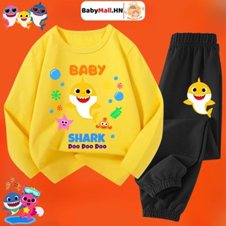 Bộ dài tay Cá Mập Babyshark cho bé BABYMALL, bộ quần áo thun dài tay thu đông bé trai bé gái cotton