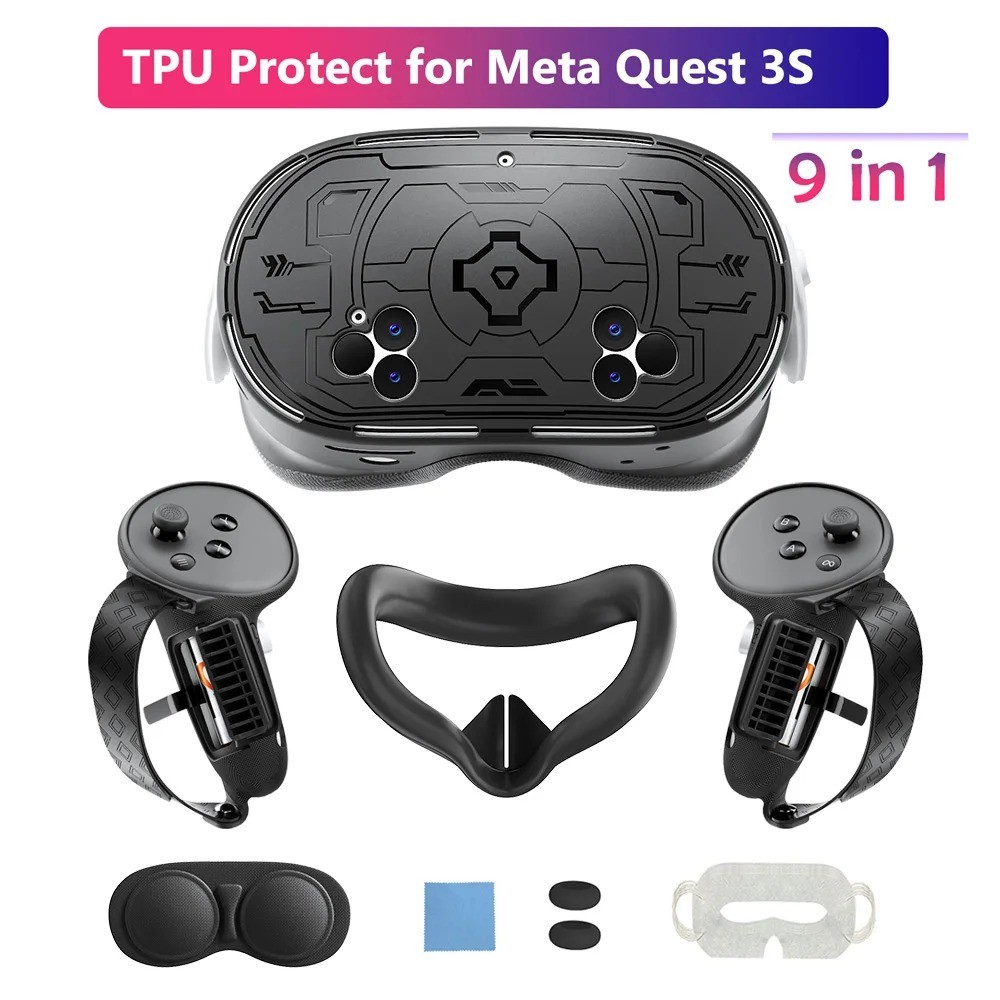 Phụ Kiện VR 7 Trong 1 Cho Meta Quest 3S VR Tai Nghe Bao Bộ Điều Khiển Tay Dây Đeo Mặt Miếng Lót Sili