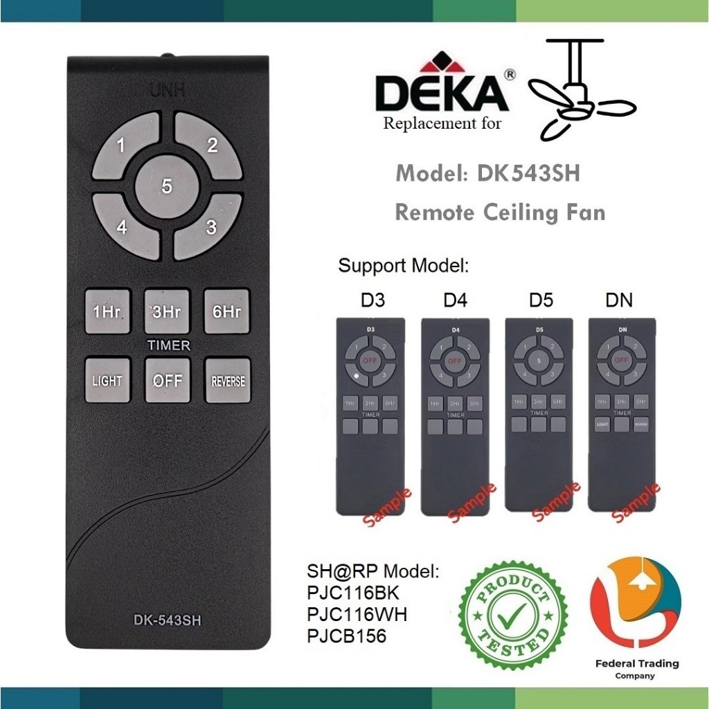Tương Thích Cho Quạt Trần DEKA / Kronos / SHARP Điều Khiển Từ Xa DK543SH Chế Độ Thích Hợp D3 / D4 / 