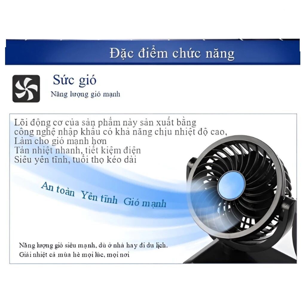 Quạt mini ô tô đơn đôi gắn taplo 5V 12V 24V quay 360 độ siêu mát để bàn phù hợp các loại xe | BigBuy360 - bigbuy360.vn