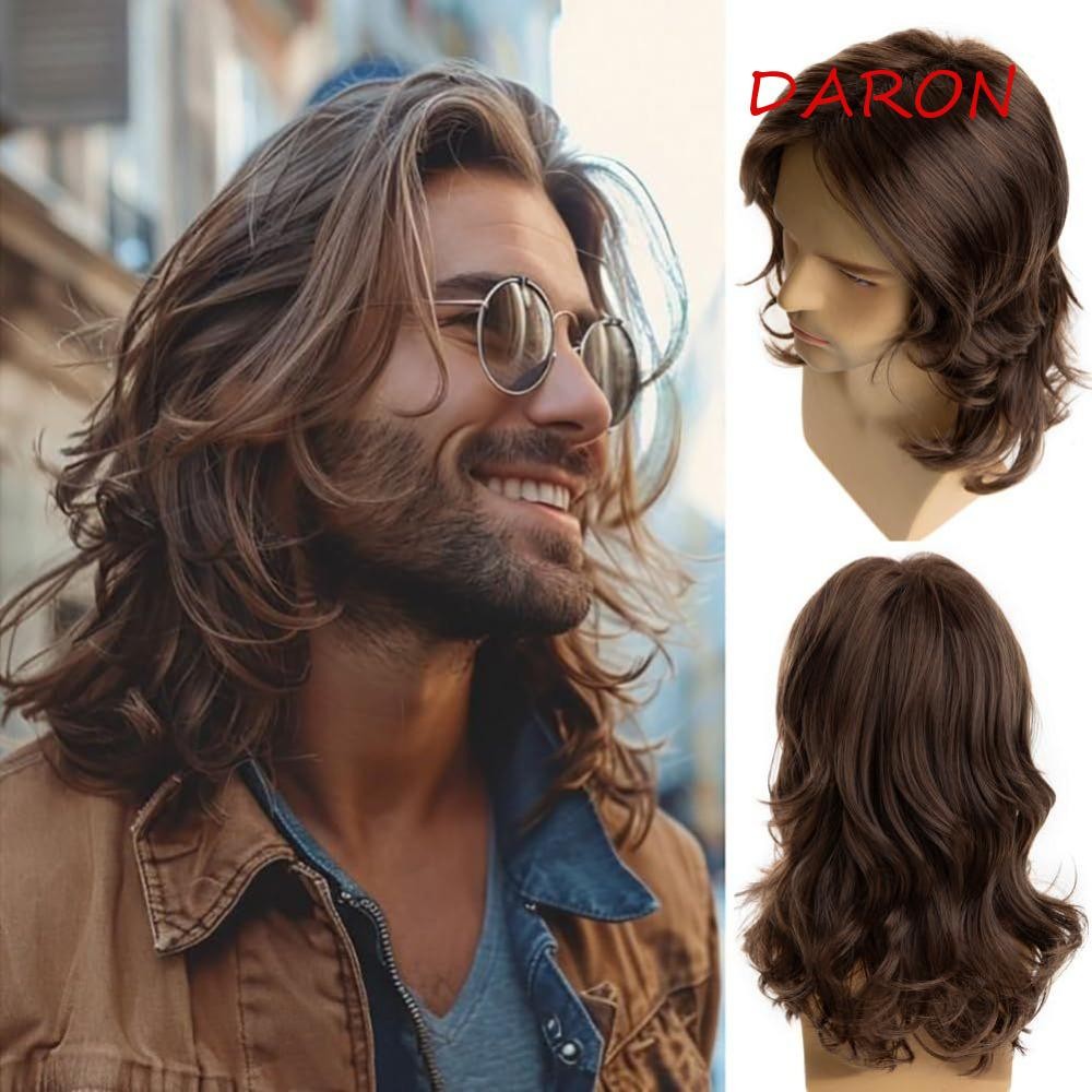 DARON cosplay dùng nam, tóc giả tự nhiên sóng, chiều dài trung bình, phù hợp hàng ngày và style hipp