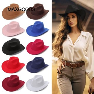  Mũ Cao Bồi MAXGOODS vành rộng phong cách Fedora nỉ màu đơn sắc cho nam nữ 