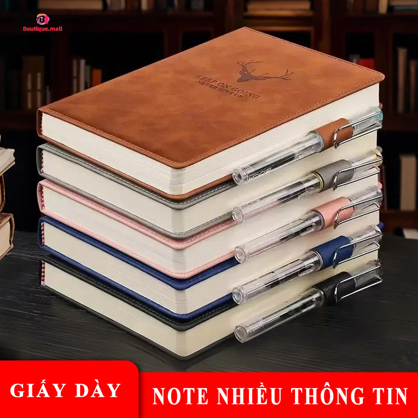 Sổ ghi chép cầm tay BOUTIQUE Sổ tay a5 bìa da chất liệu giấy dày dặn 360 trang tiện dụng