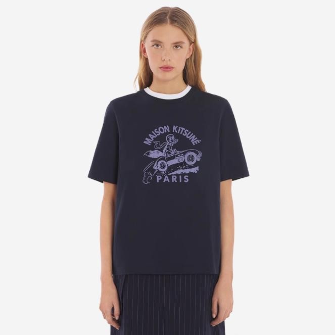 Áo thun cổ tròn in hình Racing Fox, size lớn, phù hợp nam và nữ