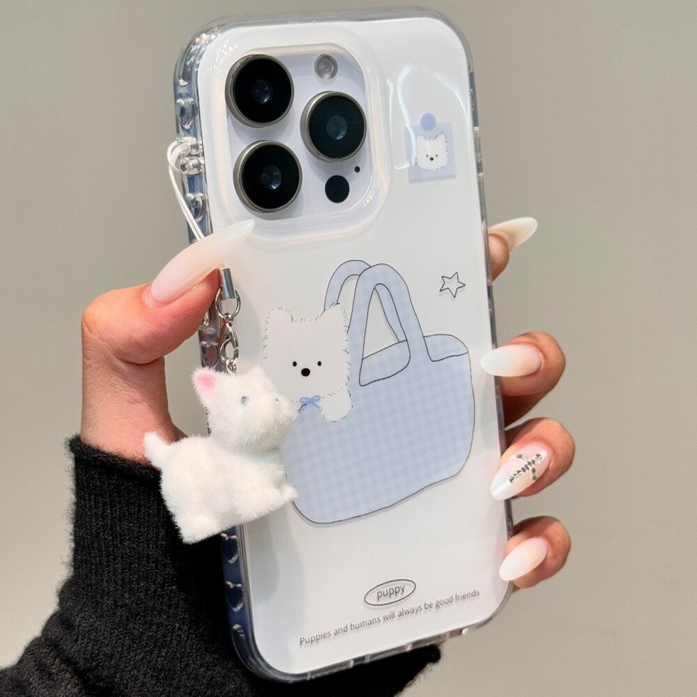 Túi mua sắm kẻ sọc xanh đáy trắng dễ thương Thích hợp cho iPhone16 15 14 13 Pro Max Bảo vệ Camera ch