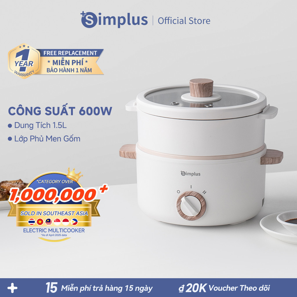 Simplus Nồi Lẩu Điện Có Xửng Hấp Dung Tích 1.5L/3L DZGH003/10 - Bảo Hành 1 Năm 1 Đổi 1