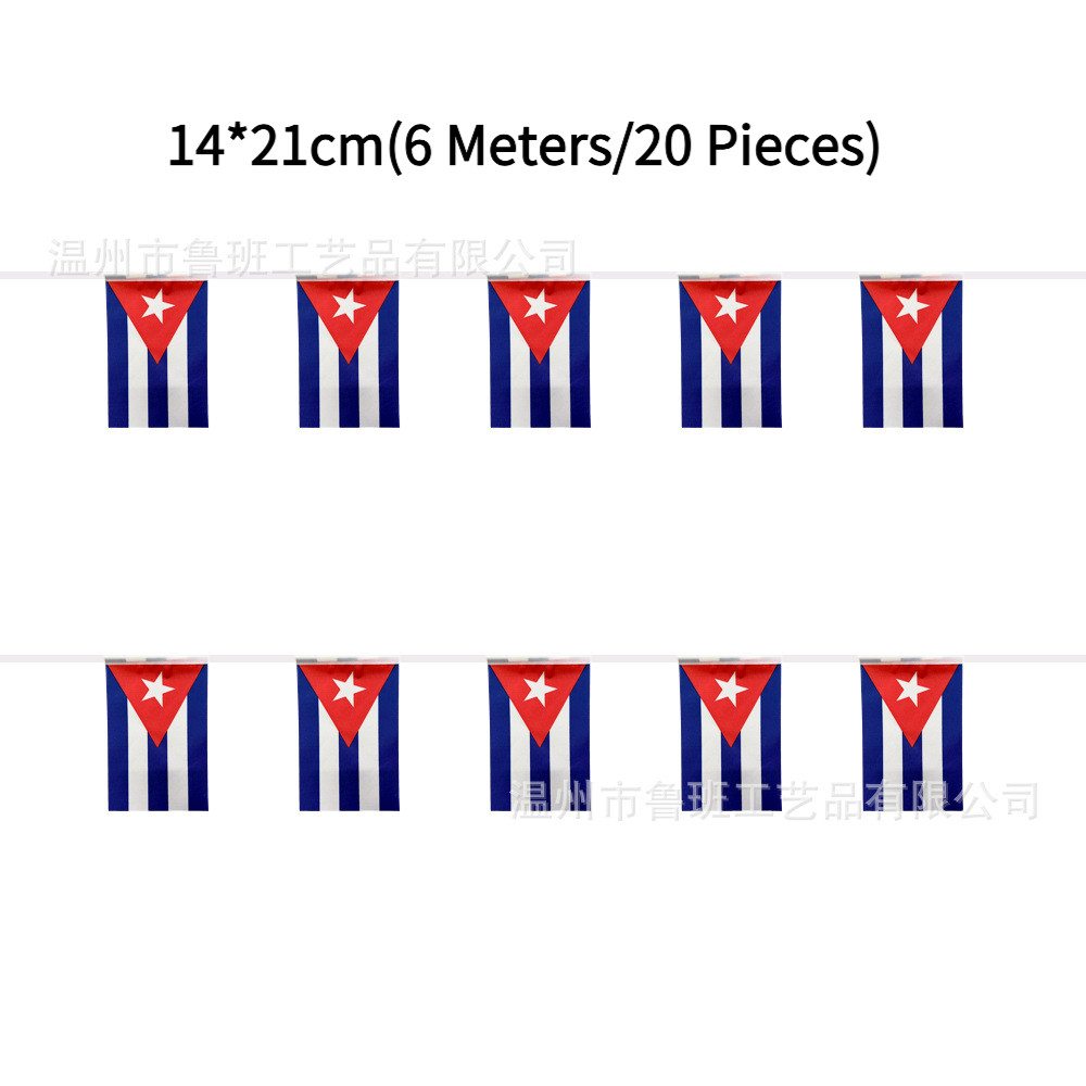 14 * 21cm (6 mét / 20 miếng) Dây cờ Cuba Cờ Cuba (dài khoảng 6 mét)