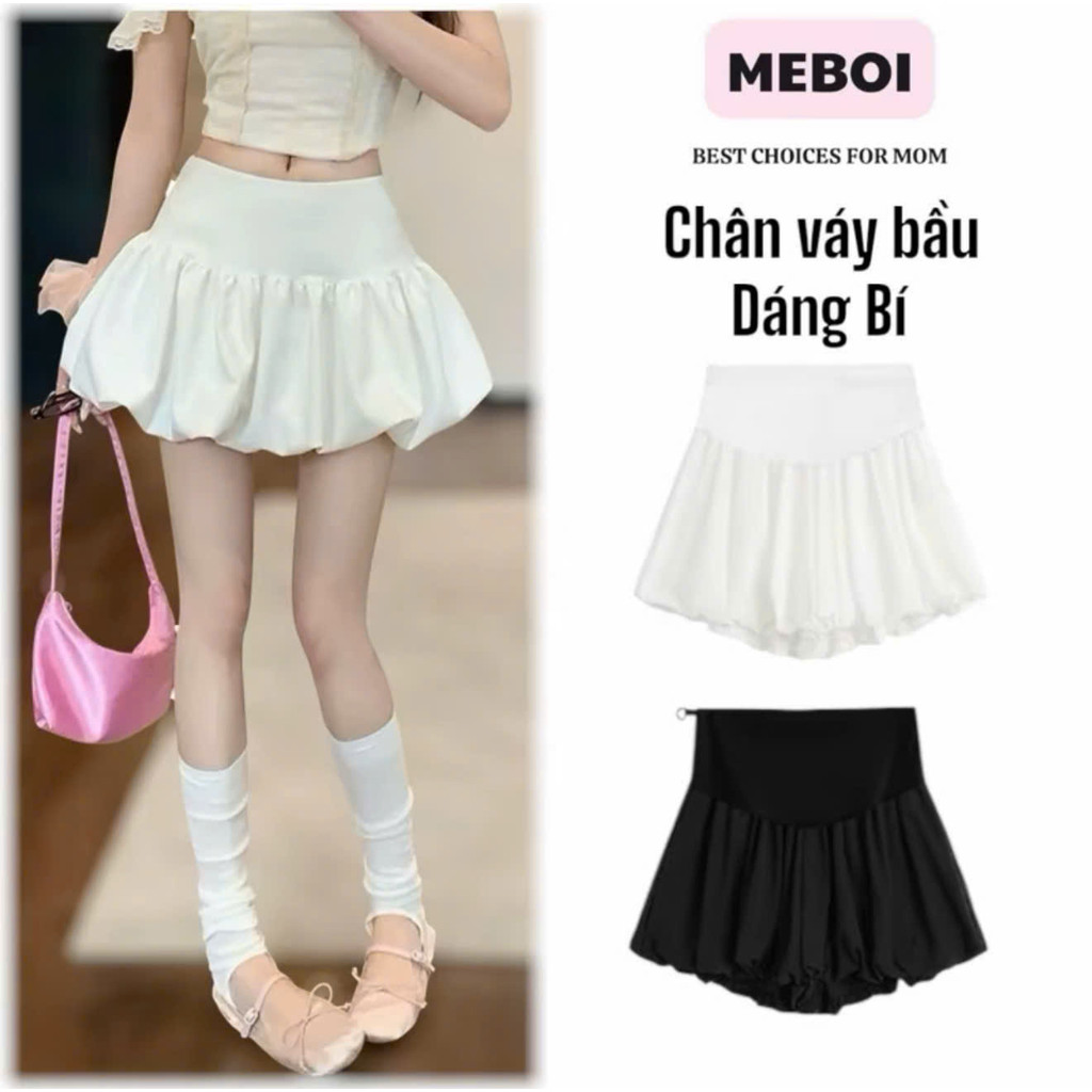 Chân Váy Bí cho Mẹ Bầu dáng Bồng Bềnh có quần bảo hộ CV230