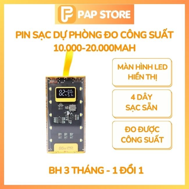 Pin Sạc Dự Phòng 10.000-20.000mAh (Đo Công Suất, Trong Suốt, LED Hiển Thị) - BH 3 Tháng 1 Đổi 1 - PA