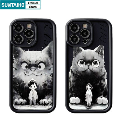 Suntaiho Độc Đáo Ngộ nghĩnh Vỏ Điện Thoại Họa Tiết Cặp Đôi Mèo Hoạt Hình Cho Iphone 15 14 12 13 11 Pro Max IP 7 8 Plus Iphon X Xs XR Xs Max Silicone Mềm Cao Cấp Chống Sốc Ốp Lưng